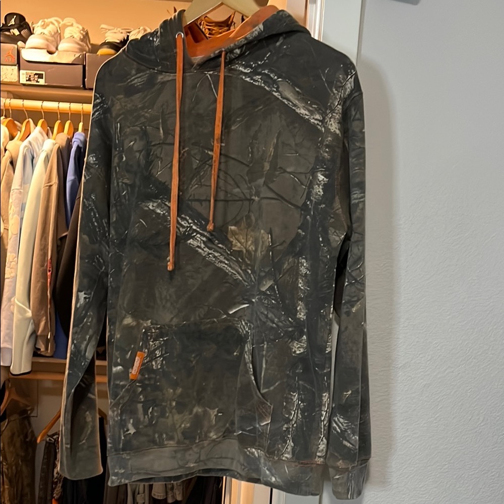 Camouflage Hoodie with Orange Accents